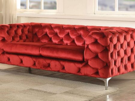 Acme Adam Loveseat in Red Velvet 52796 For Cheap