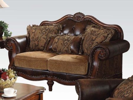 Acme Dreena Traditional Bonded Leather and Chenille Loveseat 05496 Online Sale