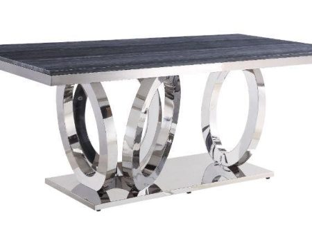 Nasir Gray Printed Faux Marble & Mirrored Silver Finish Dining Room Table For Sale