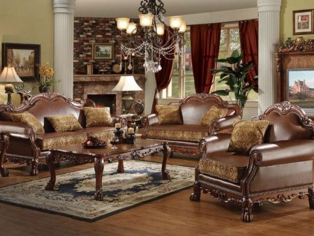 Dresden Brown PU & Chenille, Cherry Oak 3-Piece Living Room Set Cheap