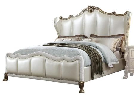 Acme Furniture Dresden II King Bed in Pearl White PU & Gold Patina 27817EK For Cheap