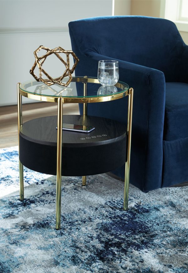 Nedman - Black   Gold Finish - Accent Table With Speaker For Sale