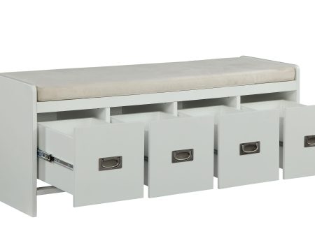 Berci Beige Fabric & White Bench w Storage Hot on Sale