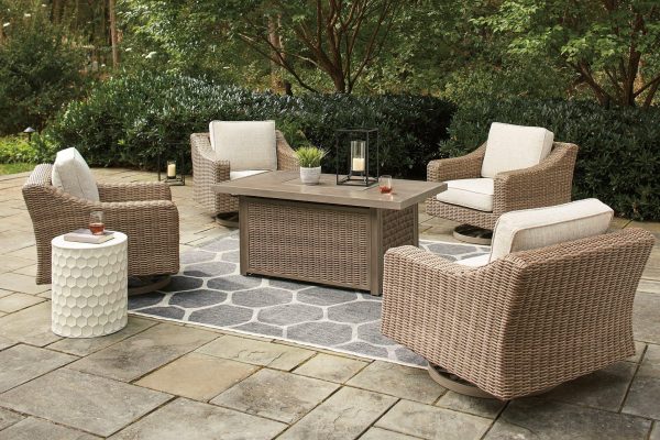 Beachcroft Beachcroft Fire Pit Table with Four Nuvella Swivel Lounge Chairs Cheap