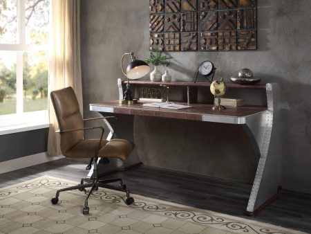 Brancaster Retro Brown Top Grain Leather & Aluminum Desk Online now