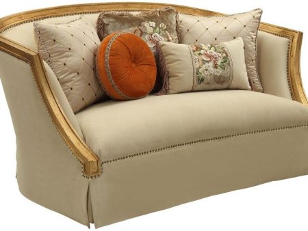 Acme Furniture Daesha Loveseat in Tan Flannel & Antique Gold 50836 Online Sale