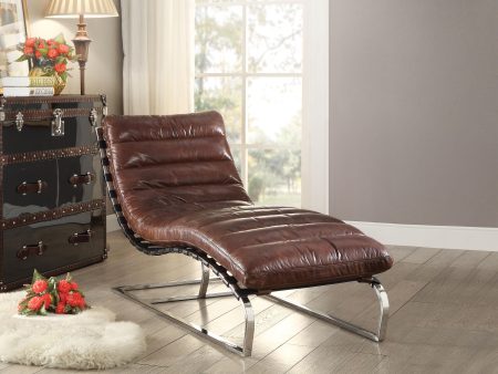 Qortini Vintage Dark Brown Top Grain Leather & Stainless Steel Chaise For Discount