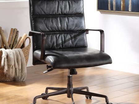 Jairo Vintage Black Top Grain Leather Office Chair Fashion