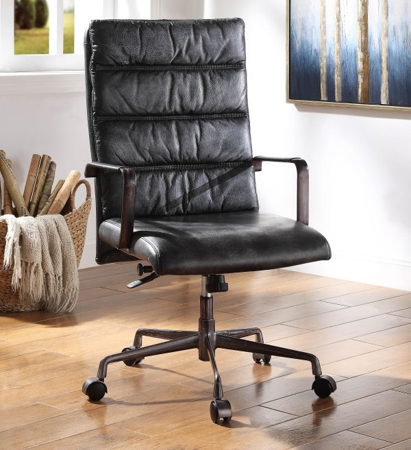 Jairo Vintage Black Top Grain Leather Office Chair Fashion