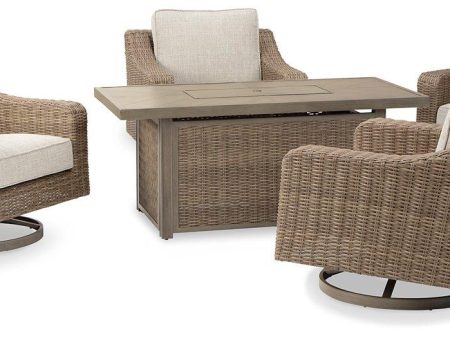 Beachcroft Beachcroft Fire Pit Table with Four Nuvella Swivel Lounge Chairs Cheap