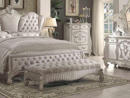 Versailles Ivory Fabric & Bone White Bench For Sale