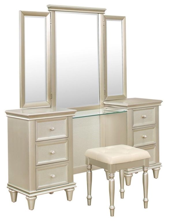 Celandine Vanity Stool in Pearl Silver 1928-14 Discount