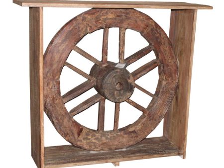 Reclaimed Wood Wheel Console Table - Light Brown For Sale