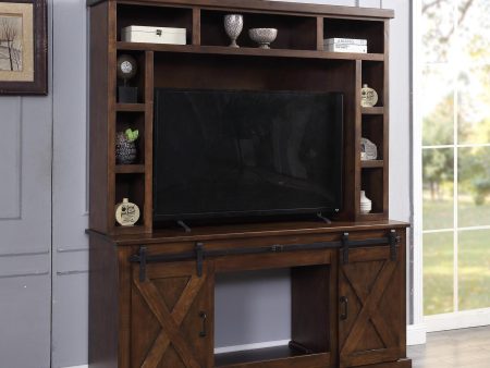 Aksel Walnut Entertainment Center w Fireplace on Sale