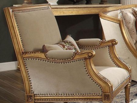 Acme Furniture Daesha Accent Chair in Tan Flannel & Antique Gold 50838 Fashion