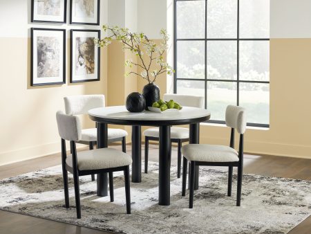 Xandrum - White   Black - 5 Pc. - Round Dining Room Table, 4 Side Chairs For Sale