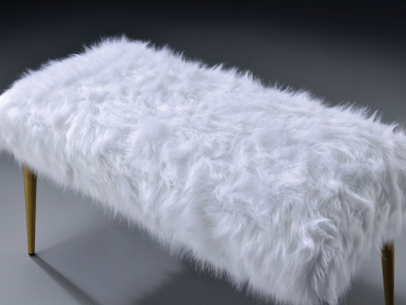 Bagley II White Faux Fur & Gold Bench Cheap