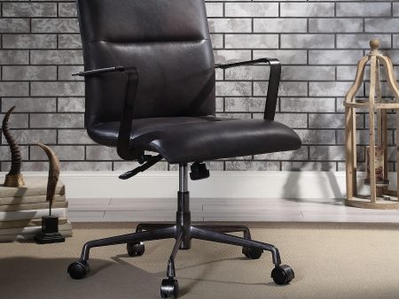 Indra Onyx Black Top Grain Leather Office Chair Online Hot Sale