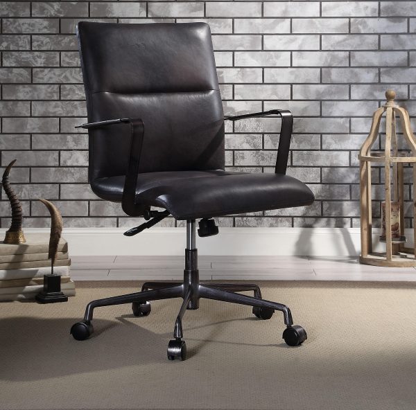 Indra Onyx Black Top Grain Leather Office Chair Online Hot Sale