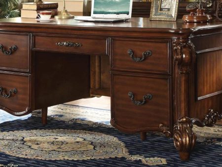 Acme Vendome Five Drawer Double Pedestal Desk in Cherry 92125 Online Hot Sale