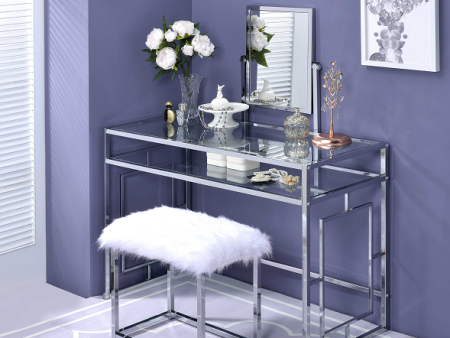 Carenze II White Faux Fur & Chrome Vanity Set Online now