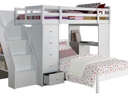 Acme Freya Loft Bed with Bookcase Ladder in White 37145 For Cheap