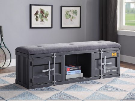 Cargo Gray Fabric & Gunmetal Bench (Storage) Online Hot Sale