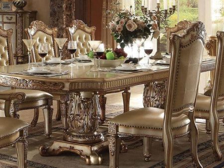 Acme Vendome Double Pedestal Dining Table in Gold Patina 63000 For Sale