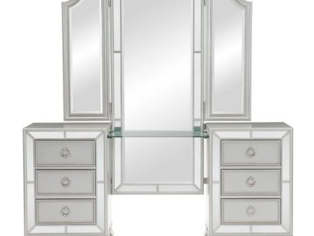 Avondale Vanity Dresser with Mirror in Silver 1646-15 For Sale