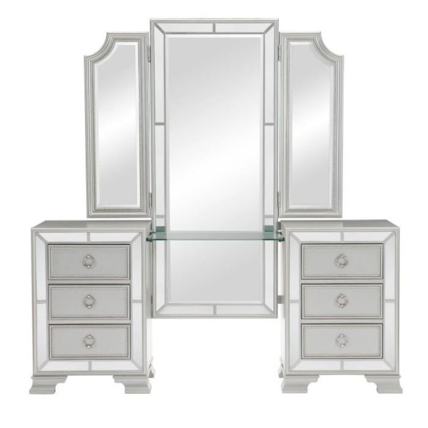 Avondale Vanity Dresser with Mirror in Silver 1646-15 For Sale