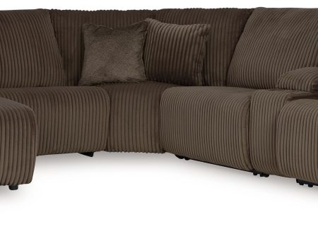 Top Tier - Chocolate - 6-Piece Reclining Sectional With Laf Press Back Chaise - Fabric Cheap