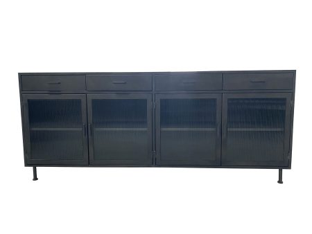 Nore - Metal Glass 4 Drawers 4 Doors Cabinet - Black Cheap