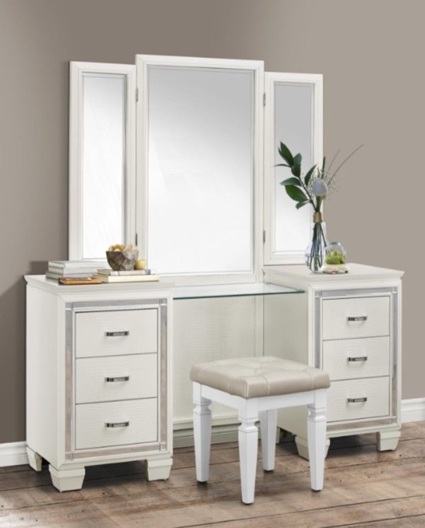 Allura Vanity Dresser with Mirror in White 1916W-15* Sale