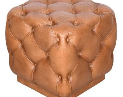 Briar - Leather Square Ottoman - Tutor Brown For Sale