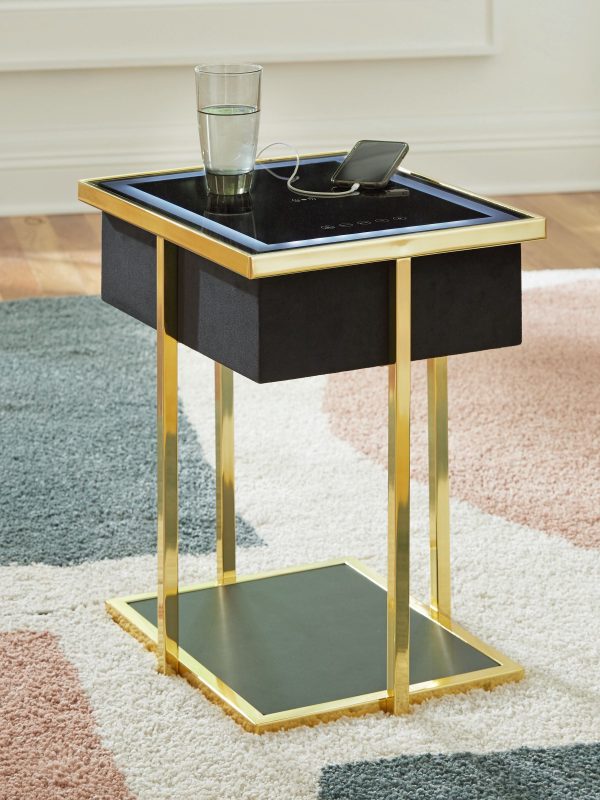 Rexwell - Black   Gold Finish - Accent Table With Speaker on Sale