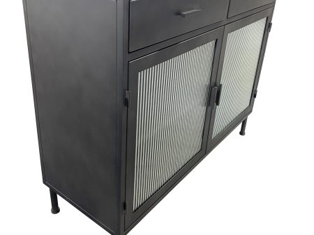 Nore - Metal Glass 2 Drawers 2 Doors Cabinet - Black Fashion