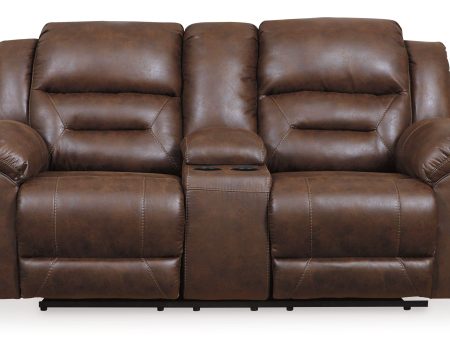 Stoneland - Chocolate - Dbl Reclining Loveseat with Console - Faux Leather on Sale