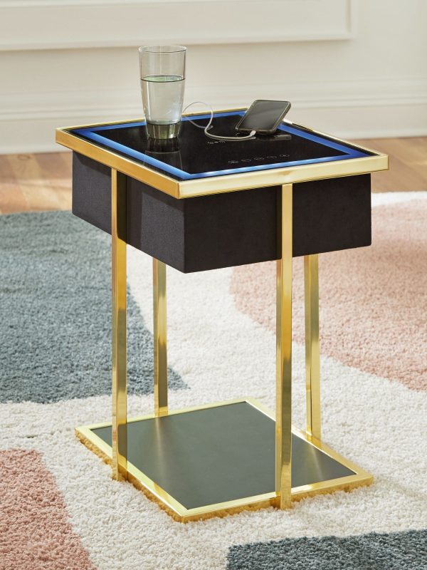 Rexwell - Black   Gold Finish - Accent Table With Speaker on Sale