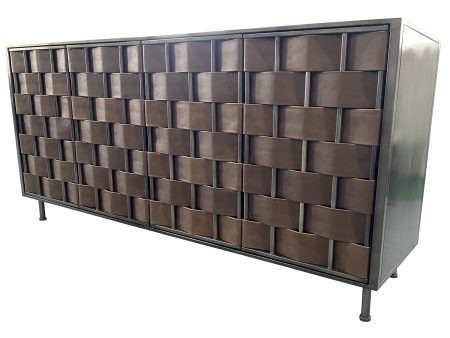 Komo - Leather Metal 4 Doors Cabinet - Dark Brown Sale