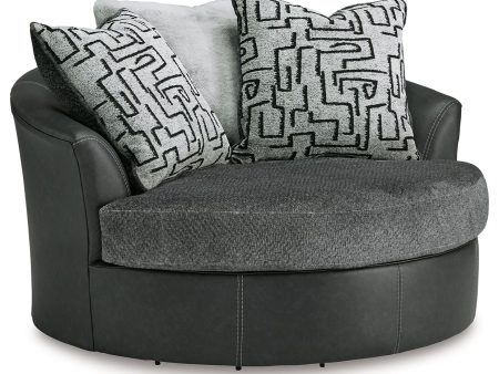 Brixley Pier - Graphite - Oversized Swivel Accent Chair - Faux Leather   Fabric For Sale