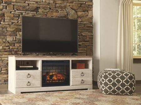 Willowton - Whitewash - 2 Pc. - 64  TV Stand with Faux Firebrick Fireplace Insert Supply