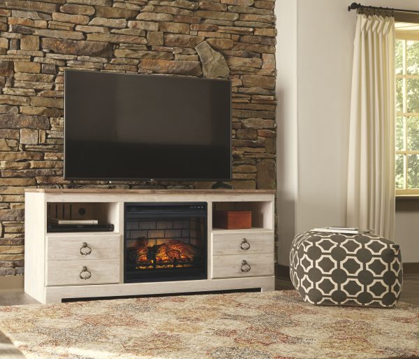 Willowton - Whitewash - 2 Pc. - 64  TV Stand with Faux Firebrick Fireplace Insert Supply