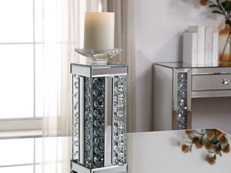 Nysa Mirrored & Faux Crystals Accent Candleholder For Discount